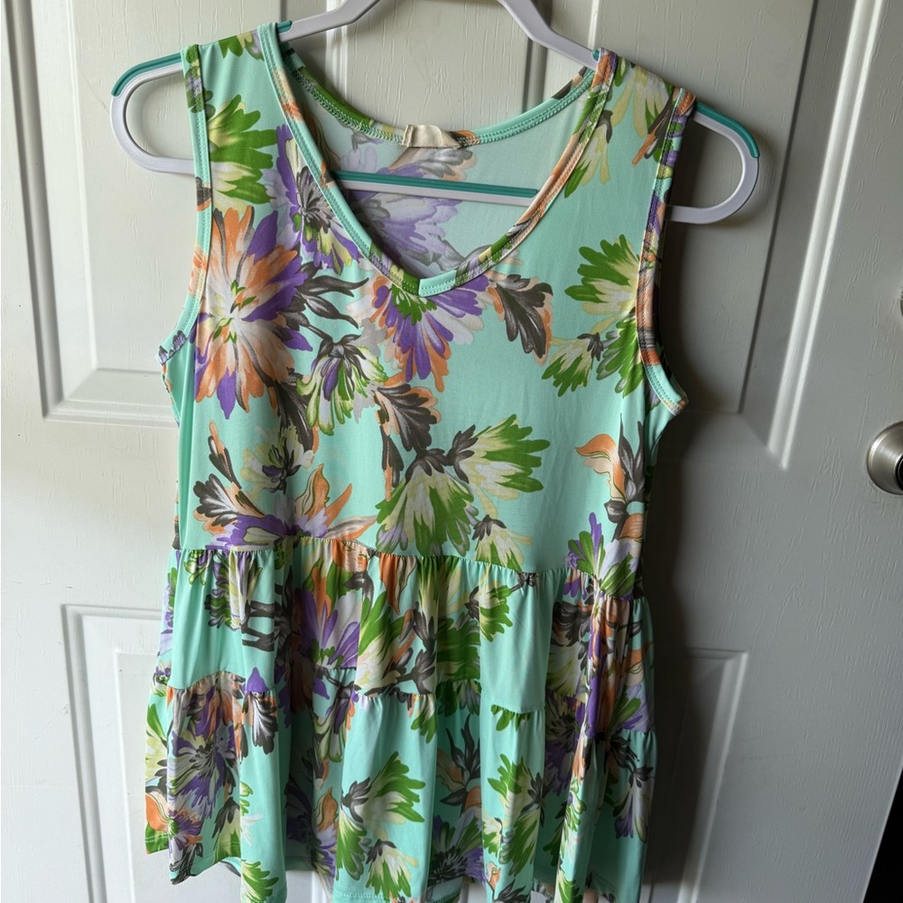 Green Tiered Sleeveless Tank Top